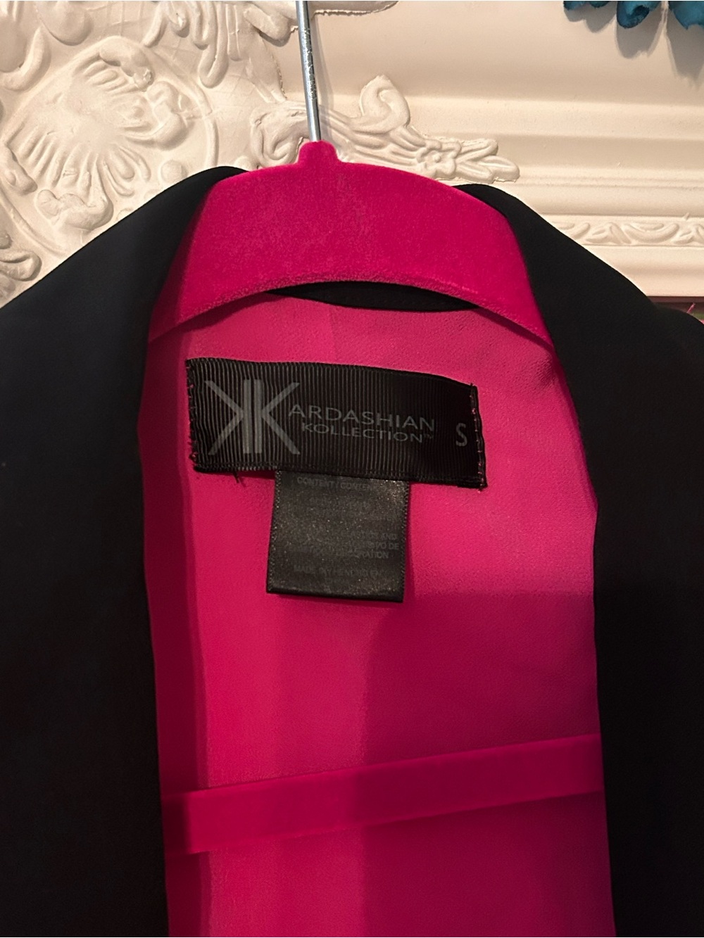 Kardashian Kollection Black Blazer with Hot Pink Lining